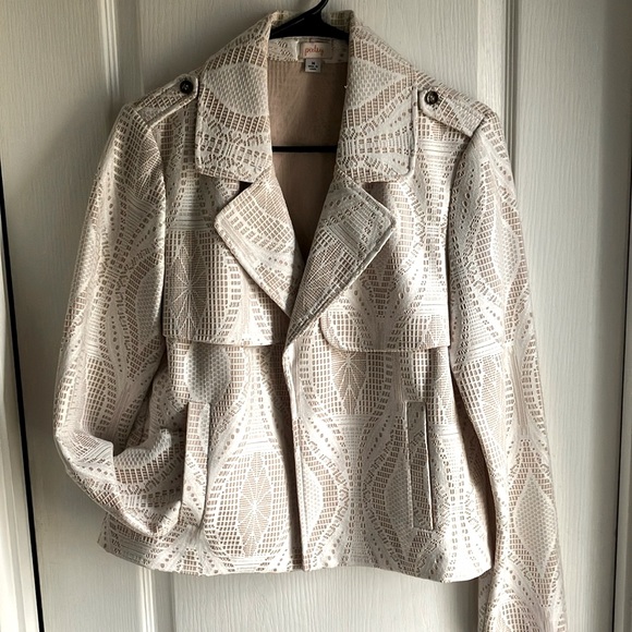 Pixley Jackets & Blazers - Pixley pink/cream lace pattern blazer M